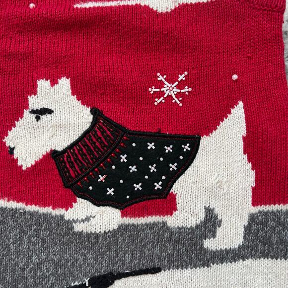 Bobbie Brooks Red Sweater Vest Scottie Dog Large Grandmacore Winter Casual - Picture 5 of 6